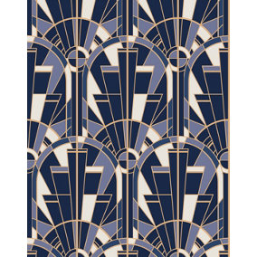 Bobbi Beck eco-friendly Navy art deco arched window wallpaper