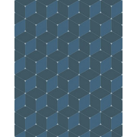 Bobbi Beck eco-friendly Navy cube geometric wallpaper