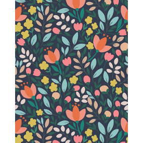 Bobbi Beck eco-friendly Navy modern illustrated delicate floral wallpaper