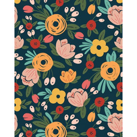 Bobbi Beck eco-friendly Navy modern illustrated floral wallpaper