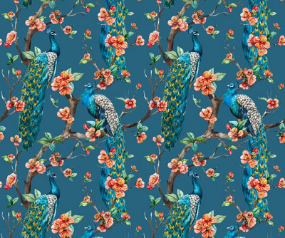 Bobbi Beck ecofriendly Navy peacock floral pattern wallpaper DIY at B&Q