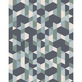 Bobbi Beck eco-friendly Navy retro geometric wallpaper