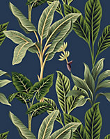 Bobbi Beck eco-friendly Navy vintage tropical wallpaper