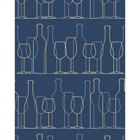 Bobbi Beck eco-friendly Navy wine glass motif wallpaper