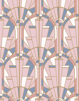 Bobbi Beck eco-friendly Pink art deco arched window wallpaper