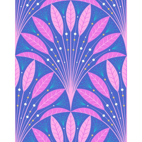 Bobbi Beck eco-friendly Pink art deco leaf fan wallpaper
