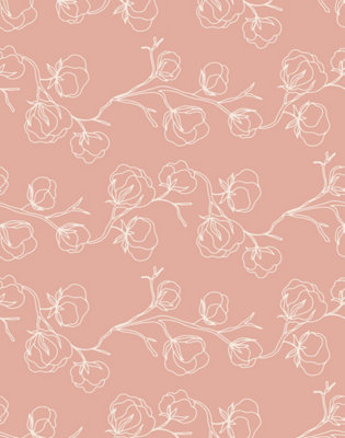 Bobbi Beck eco-friendly Pink line drawn rose vine wallpaper