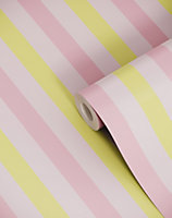 Bobbi Beck eco-friendly Pink tricolour ice cream stripe pastel wallpaper