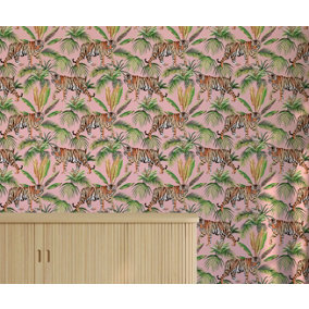 Bobbi Beck eco-friendly pink tropical tiger wallpaper
