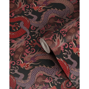 Bobbi Beck eco-friendly Red oriental dragon wallpaper