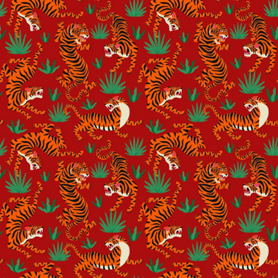 Bobbi Beck eco-friendly red oriental tiger wallpaper