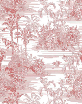 Bobbi Beck eco-friendly Red tiger and palm tree wallpaper