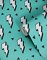 Bobbi Beck eco-friendly Teal childrens lightning bolt wallpaper