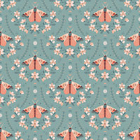 Bobbi Beck eco friendly Teal cute butterfly and flower Wallpaper