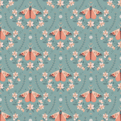 Bobbi Beck eco friendly Teal cute butterfly and flower Wallpaper