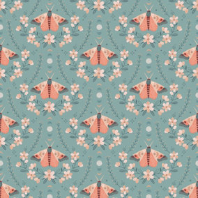 Bobbi Beck eco friendly Teal cute butterfly and flower Wallpaper