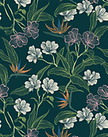 Bobbi Beck eco-friendly Teal floral outline wallpaper