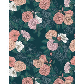 Bobbi Beck eco-friendly Teal illustrated floral wallpaper