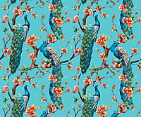 Bobbi Beck eco-friendly Teal peacock floral pattern wallpaper