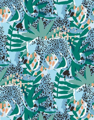 Bobbi Beck eco-friendly Teal tropical leopard leaf wallpaper