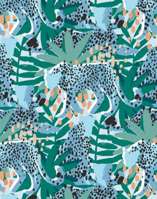 Bobbi Beck eco-friendly Teal tropical leopard leaf wallpaper | DIY at B&Q