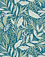 Bobbi Beck eco-friendly Teal vibrant modern floral wallpaper