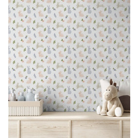 Bobbi Beck eco-friendly white cute rabbit wallpaper