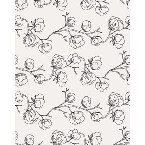 Bobbi Beck eco-friendly White line drawn rose vine wallpaper