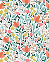 Bobbi Beck eco-friendly White modern illustrated delicate floral wallpaper