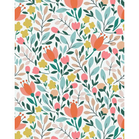 Bobbi Beck eco-friendly White modern illustrated delicate floral wallpaper