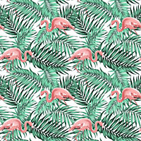 Bobbi Beck eco-friendly white tropical flamingo wallpaper