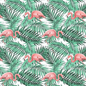Bobbi Beck eco-friendly white tropical flamingo wallpaper