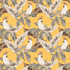 Bobbi Beck eco-friendly yellow cockatoo wallpaper