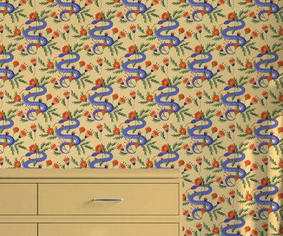 Bobbi Beck eco-friendly yellow colourful snake wallpaper