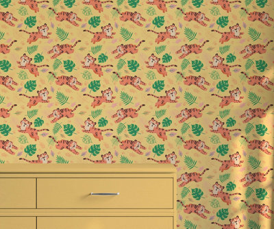 Bobbi Beck eco-friendly yellow cute tiger wallpaper