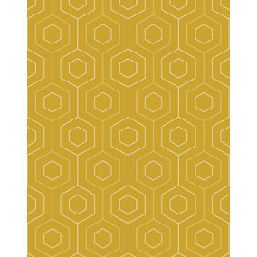Bobbi Beck eco-friendly Yellow hexagonal line wallpaper