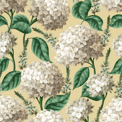 Bobbi Beck eco friendly Yellow hydrangea Wallpaper