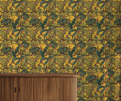 Bobbi Beck eco-friendly yellow monkey and vines wallpaper