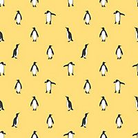 Bobbi Beck eco-friendly yellow penguin wallpaper