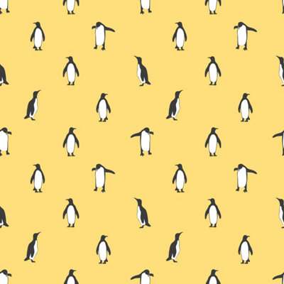Bobbi Beck eco-friendly yellow penguin wallpaper