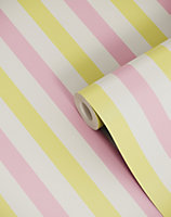 Bobbi Beck eco-friendly Yellow tricolour ice cream stripe pastel wallpaper