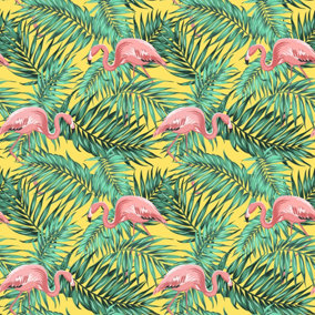 Bobbi Beck eco-friendly yellow tropical flamingo wallpaper