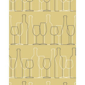 Bobbi Beck eco-friendly Yellow wine glass motif wallpaper