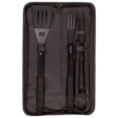 BobbyQ 3pc Wooden BBQ Tool Set - Black Rope
