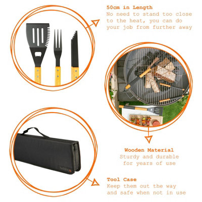 BobbyQ 3pc Wooden BBQ Tool Set - Grey Rope
