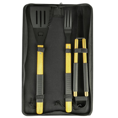 BobbyQ - Wooden BBQ Tools Set - 3pc - Black