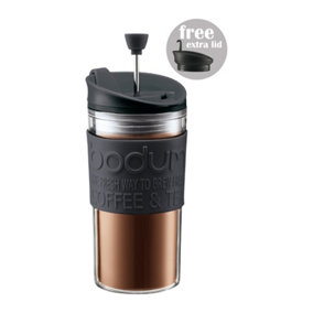 Bodum Clear Plastic Travel Press  Travel Mug with extra lid  Black 0.35L