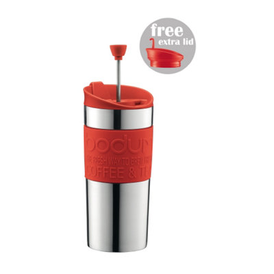 Bodum Stainless Steel Travel Mug Press Set 0.35L Red DIY at B&Q