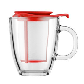 Bodum YoYo Set  Glass Mug with Tea Strainer  Infuser Red