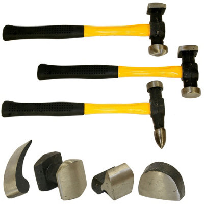 BODY PANEL REPAIR TOOL KIT FIBRE PRO 7PC CAR AUTO BODY BEATING HAMMERS AU187